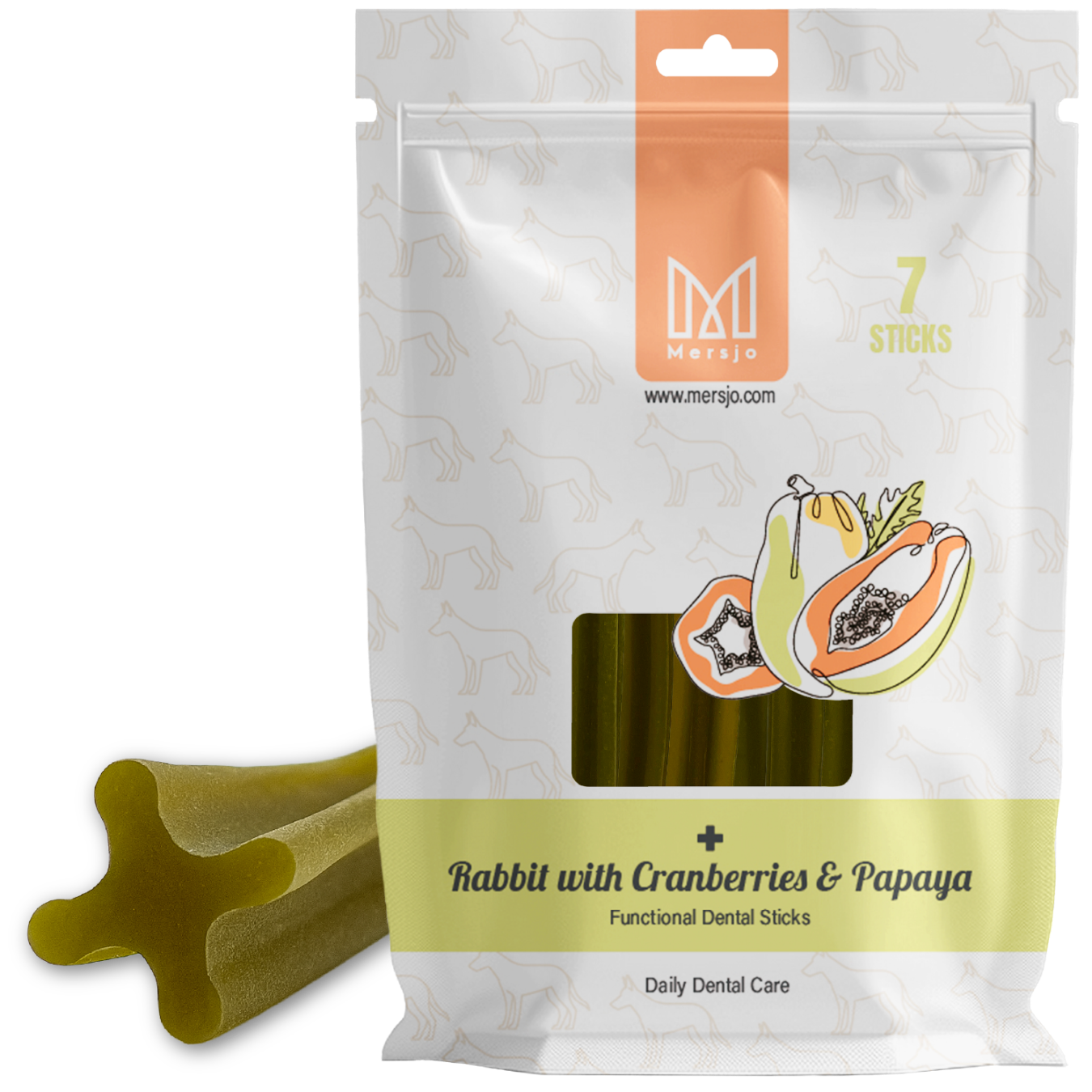 Mersjo Dental Sticks – Rabbit with Brown Algae, Cranberry and Papaya