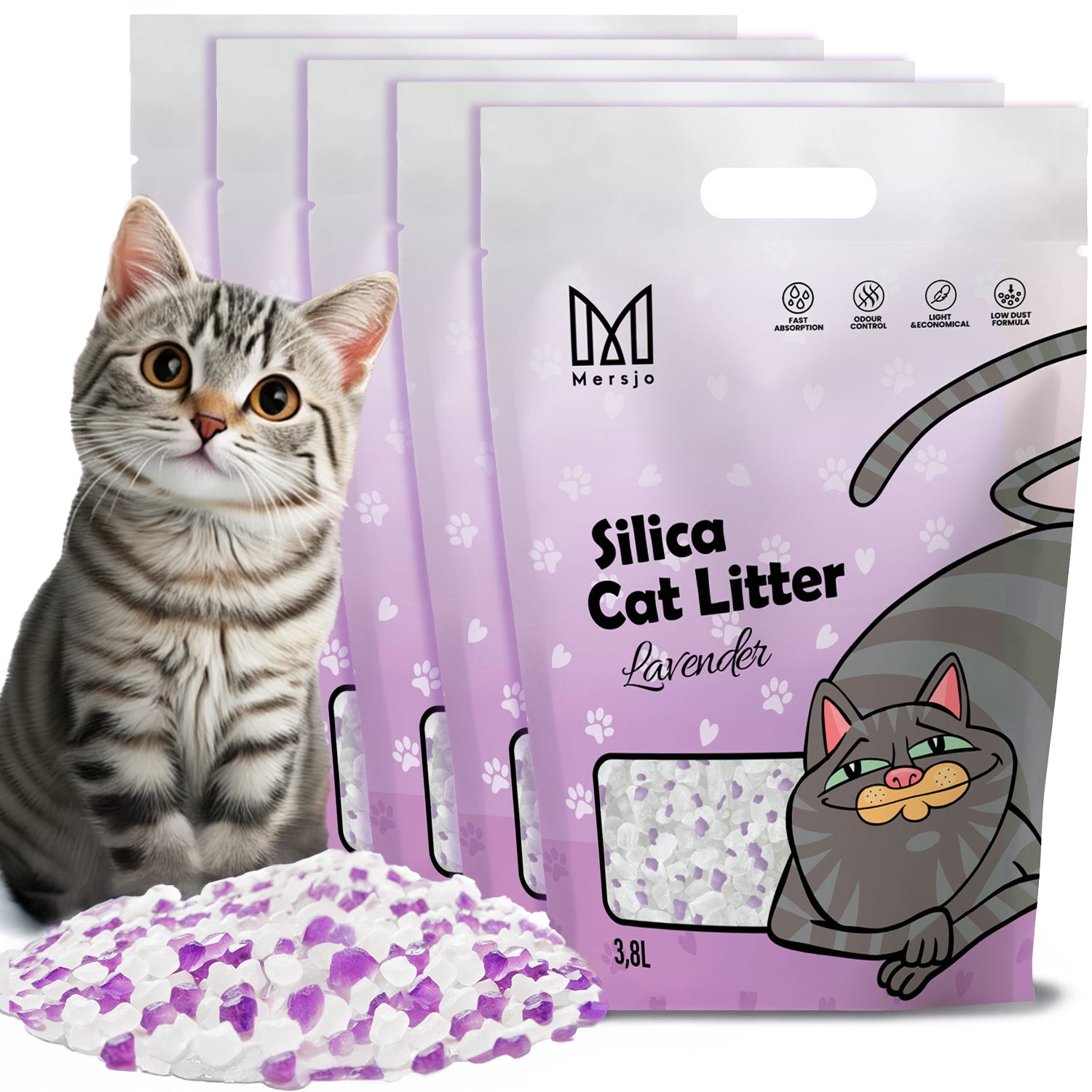 Żwirek silikonowy dla kota lawendowy Mersjo Lavender 5x3,8L