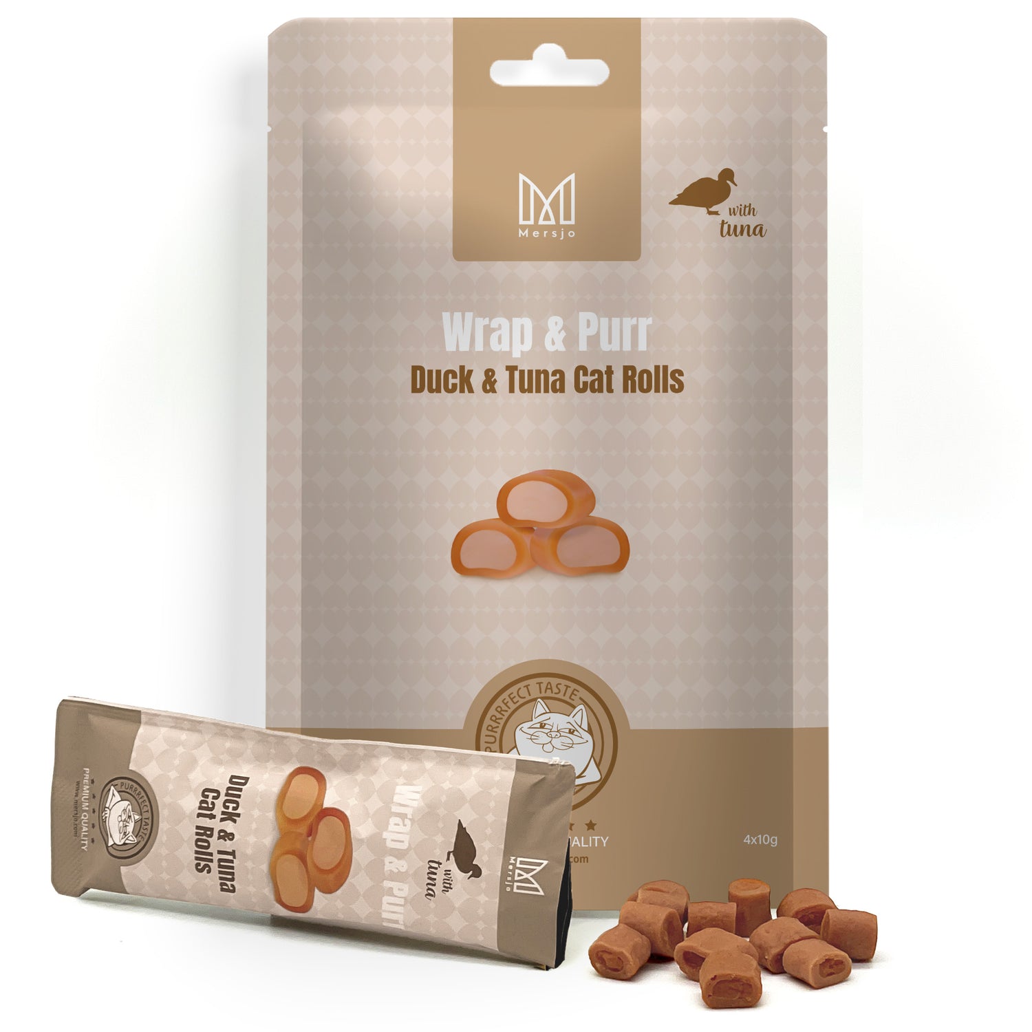 Przysmak dla kota - Wrap & Purr: Duck & Tuna Mersjo 40g (4x10g)