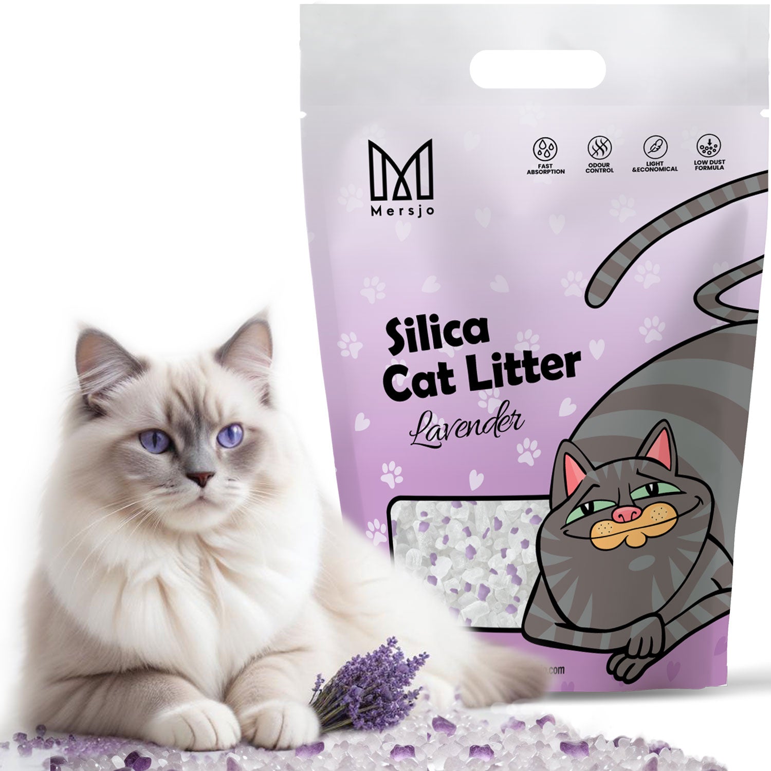Żwirek silikonowy dla kota lawendowy Mersjo Lavender 5x3,8L