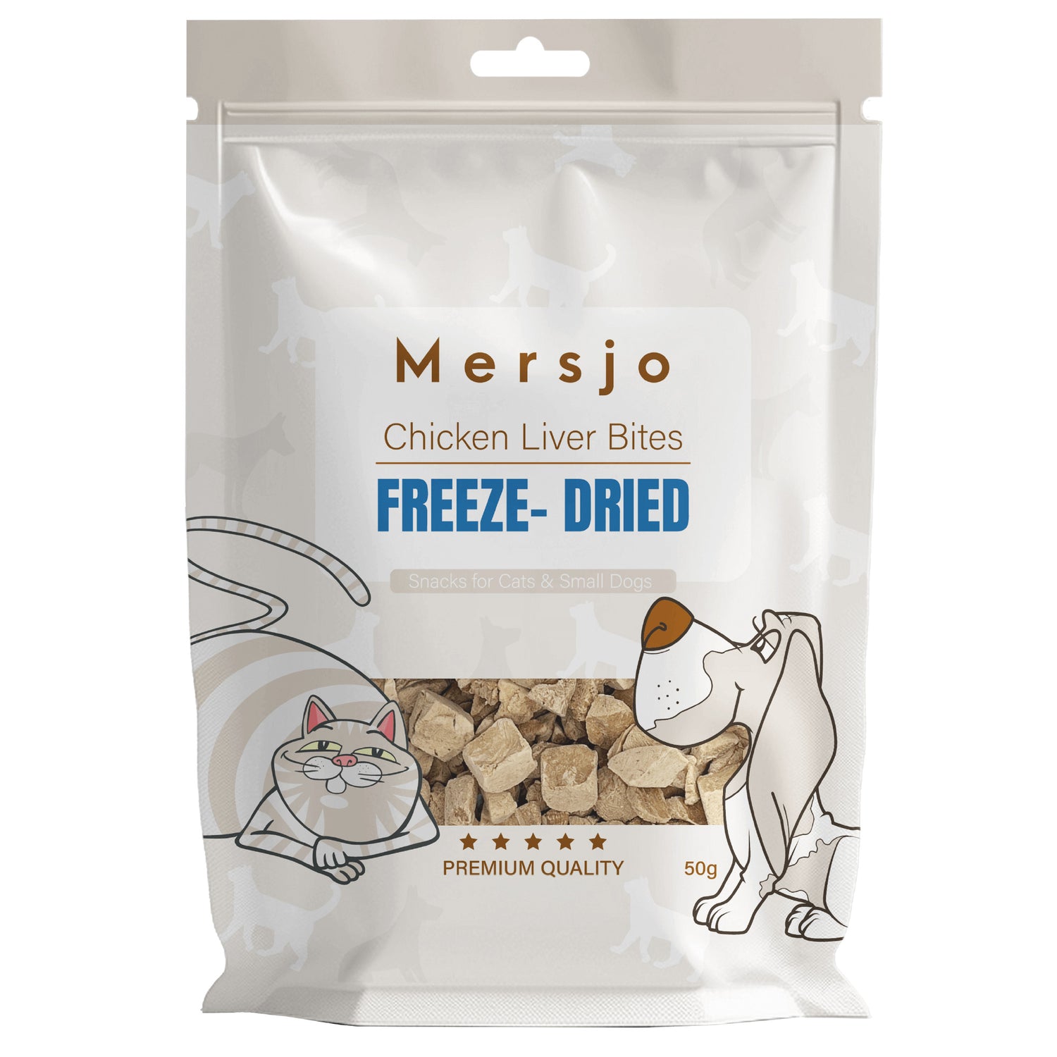 Snack für Hund und Katze - Gefriergetrocknete Häppchen aus Hühnerleber Mersjo 50g
