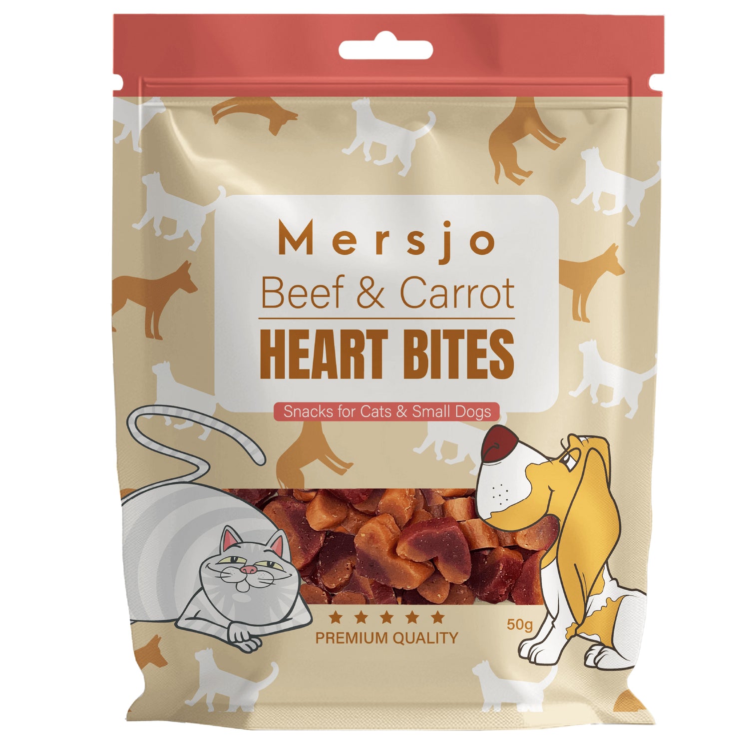 Snack für Hund und Katze - Herz-Duo: Rind mit Karotte Mersjo 50g